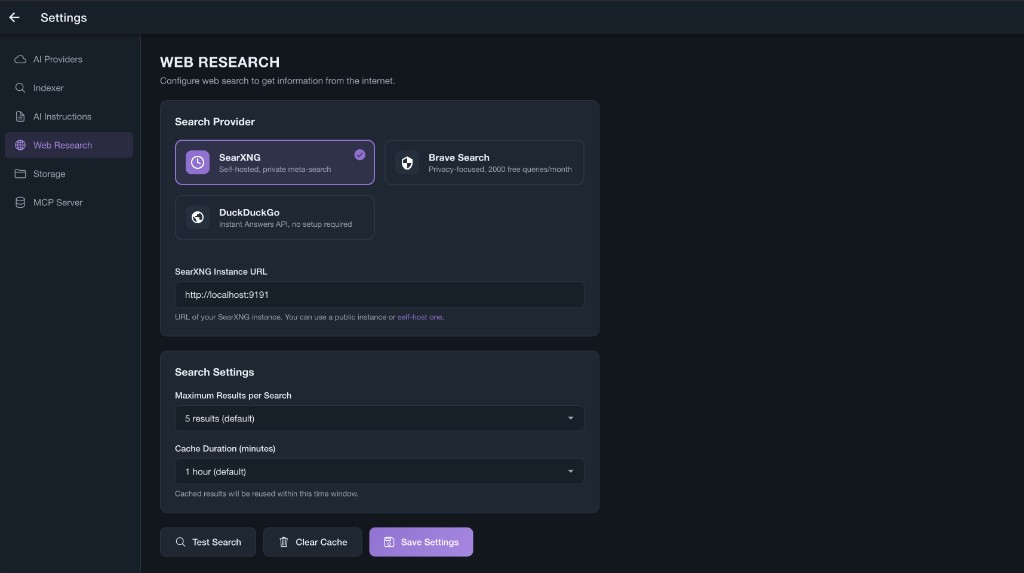 Web research configuration